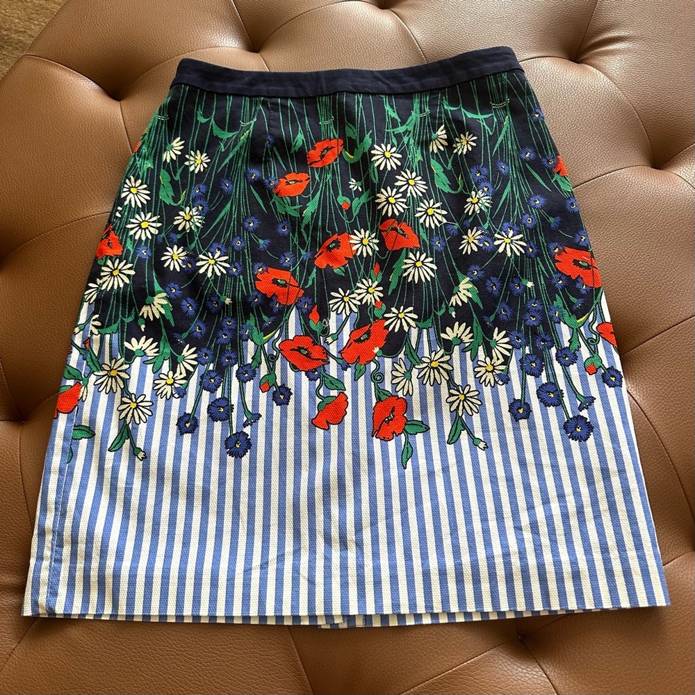 Anthropologie Floral Stripe Skirt | Coastal European Summer Chic | Size 8 - Picture 2 of 10